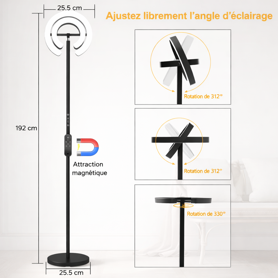 Bellora – Lampe liseuse sur pied annulaire rotative