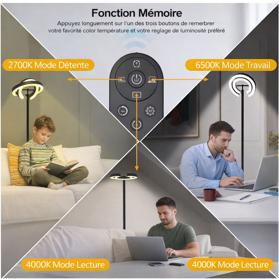 Bellora – Lampe liseuse sur pied annulaire rotative