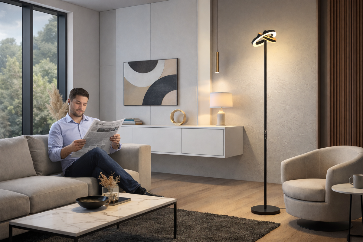 Bellora – Lampe liseuse sur pied annulaire rotative