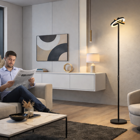 Bellora – Lampe liseuse sur pied annulaire rotative