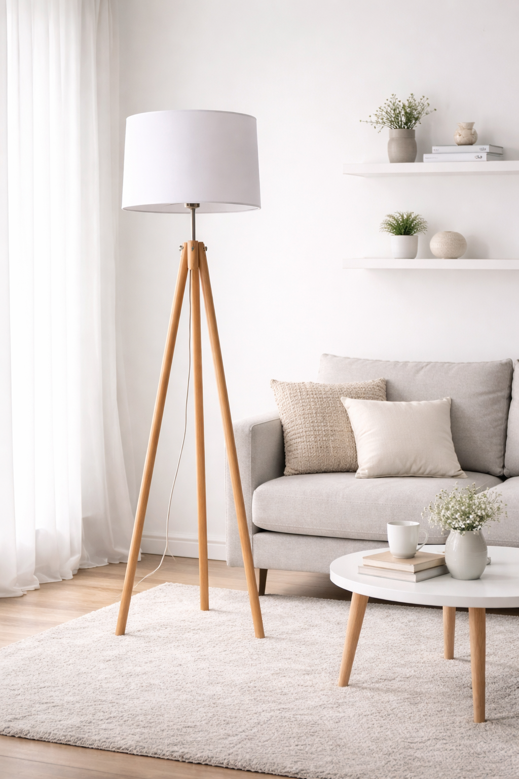 Onda – Lampe sur pied moderne en bois massif