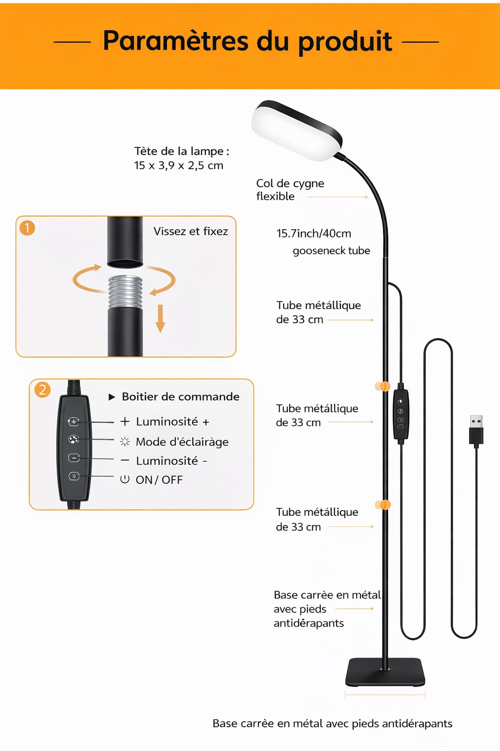 Kalyx – Lampe liseuse sur pied carrée