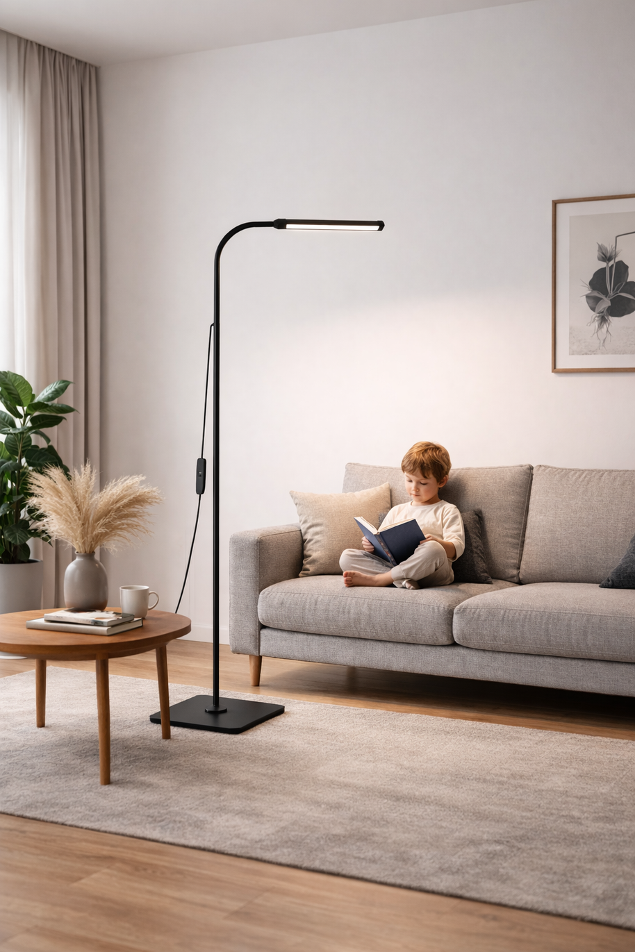 Noéris – Lampe liseuse sur pied à col de cygne