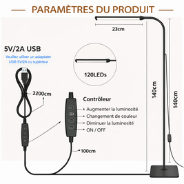 Noéris – Lampe liseuse sur pied à col de cygne