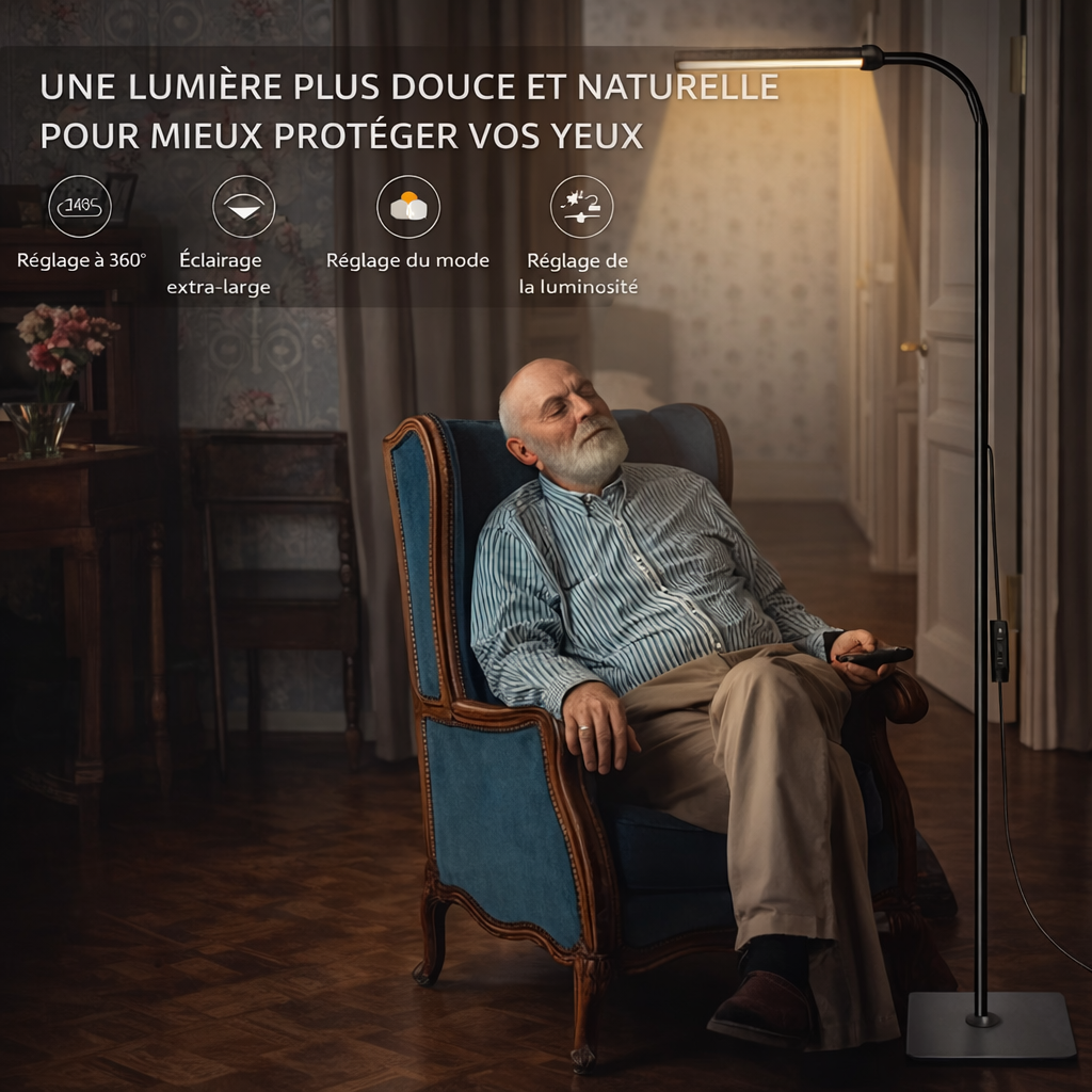 Noéris – Lampe liseuse sur pied à col de cygne