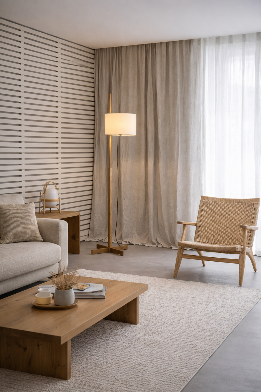 Liro – Lampe sur pied LED vintage en bois massif