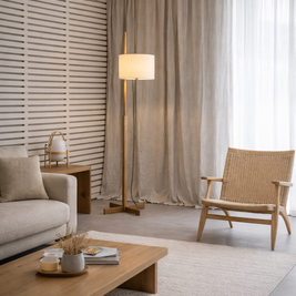 Liro – Lampe sur pied LED vintage en bois massif