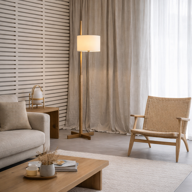 Liro – Lampe sur pied LED vintage en bois massif