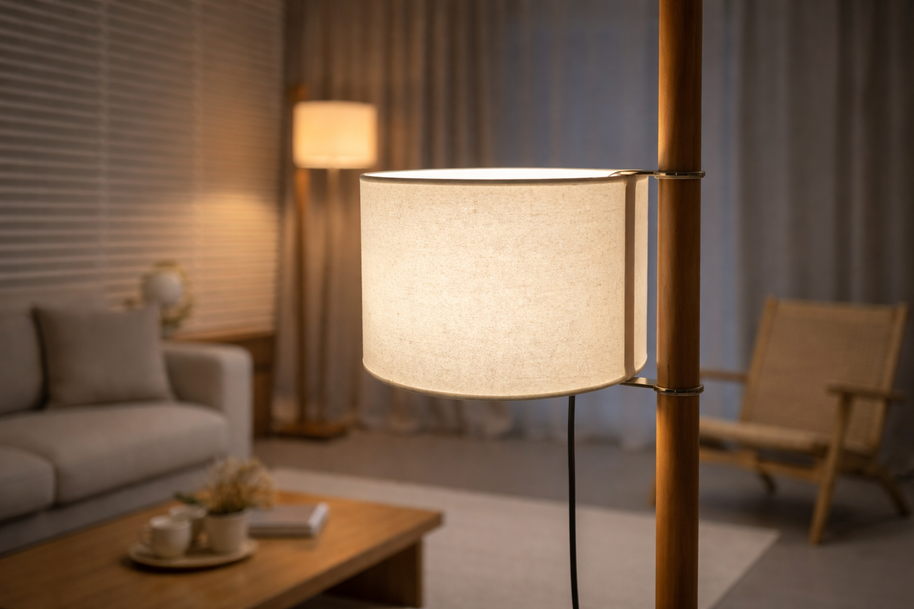 Liro – Lampe sur pied LED vintage en bois massif