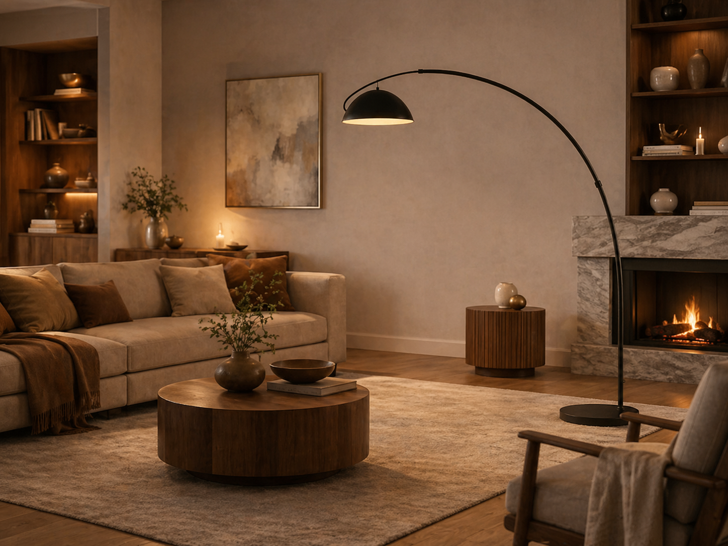 Salon chaleureux avec lampe sur pied Lumarys Design