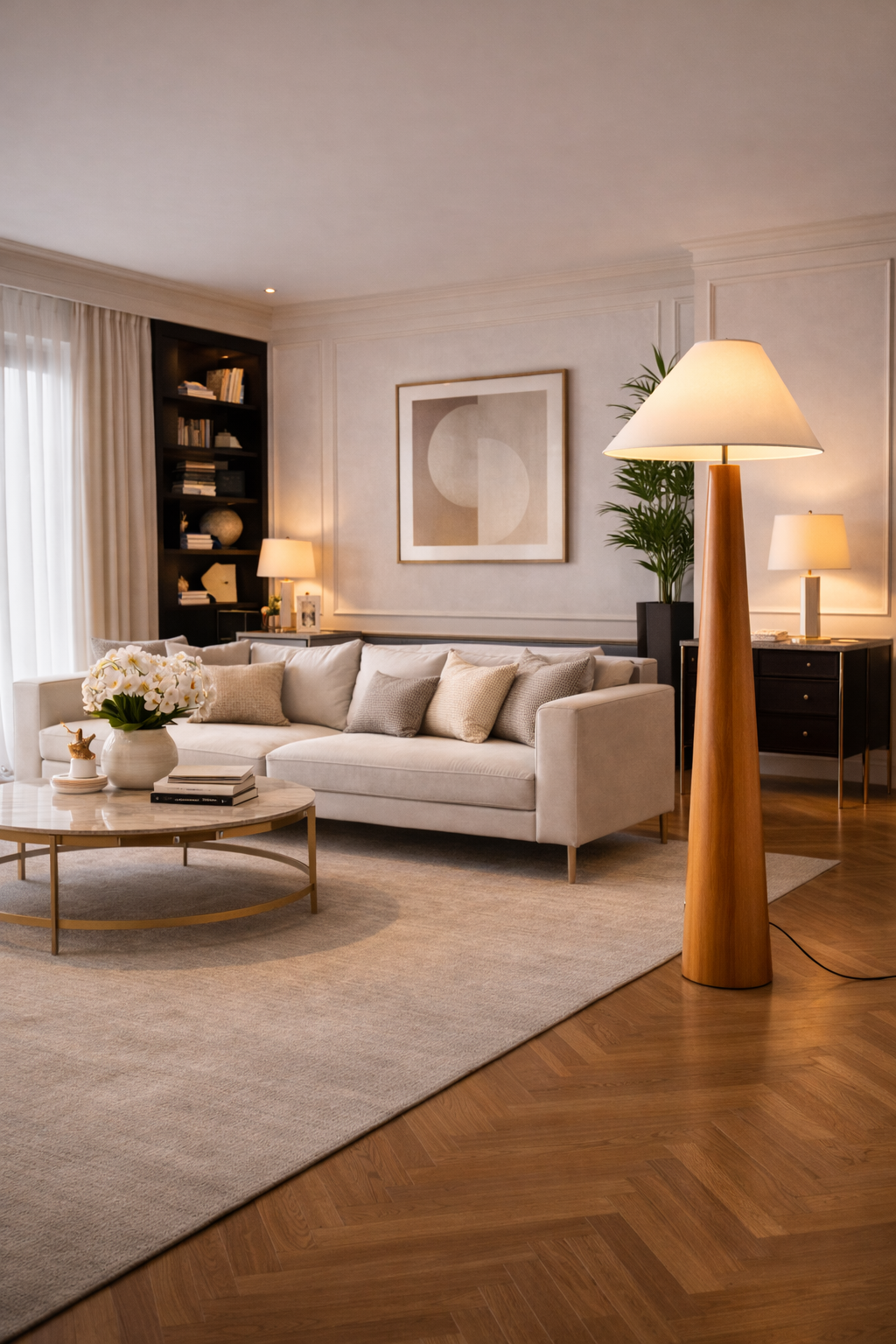 Nora - Lampe sur pied en bois style japonais