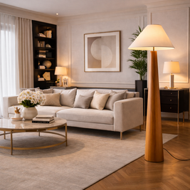 Nora - Lampe sur pied en bois style japonais