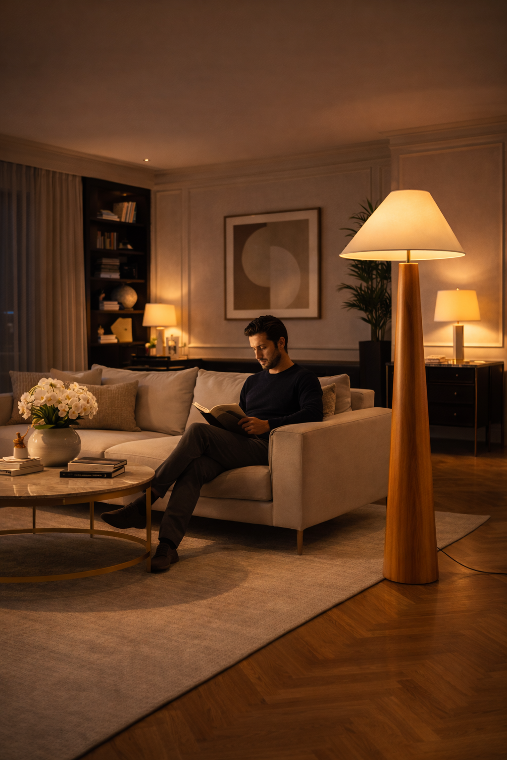 Nora - Lampe sur pied en bois style japonais