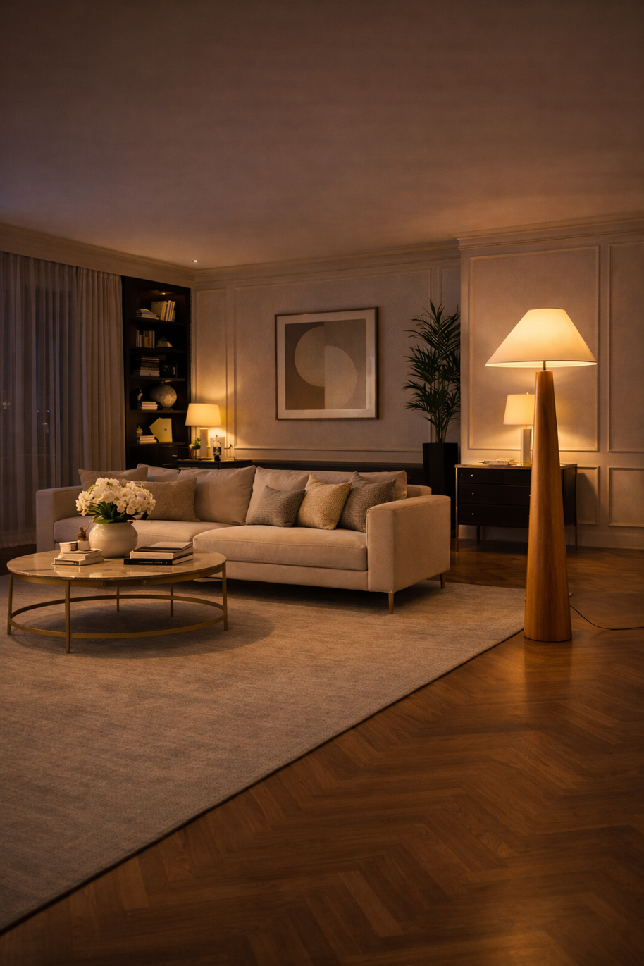 Nora - Lampe sur pied en bois au style japonais