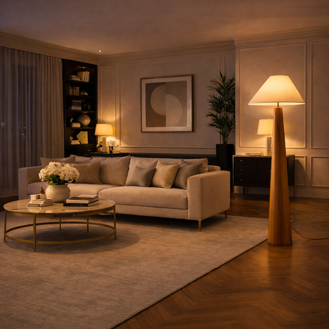 Nora - Lampe sur pied en bois style japonais